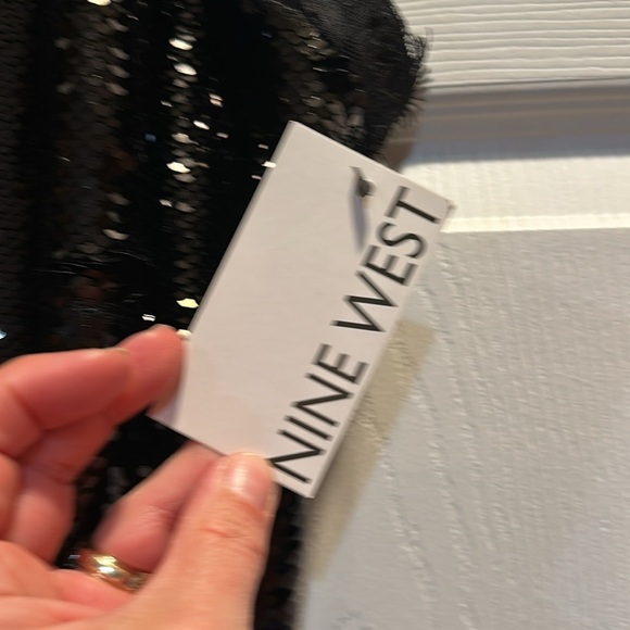 NWT! Nine West Black Sequin Lace Trim Racerback Cami Tank Top L - Picture 5 of 10